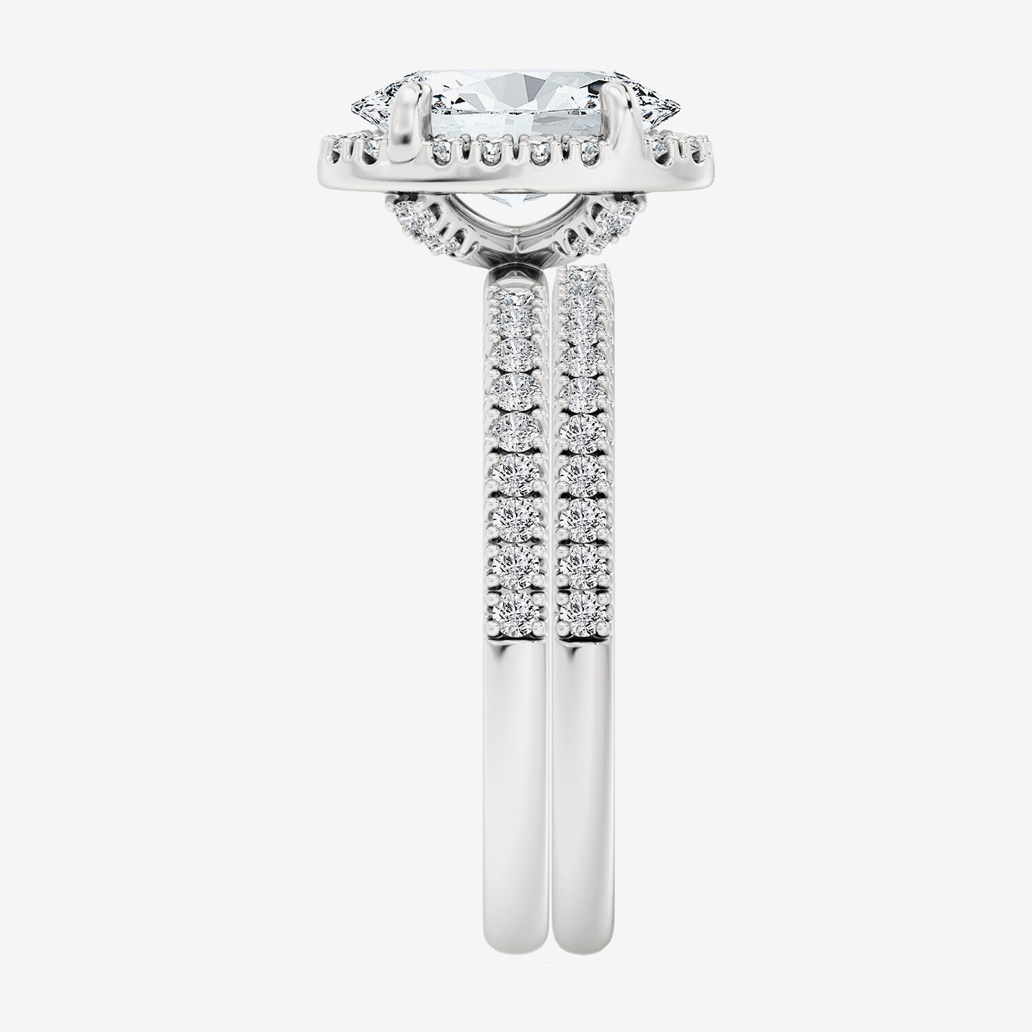 Signature By Modern Bride (F / Vs2) Womens / CT. T.W. Lab Grown White Diamond 10K Gold Oval Side Stone Halo Bridal Set