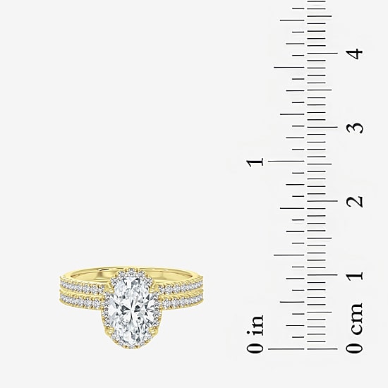 Signature By Modern Bride (F / Vs2) Womens 3 3/4 CT. T.W. Lab Grown White Diamond 10K Gold Oval Side Stone Halo Bridal Set