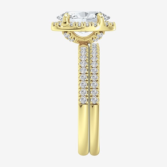Signature By Modern Bride (F / Vs2) Womens 3 3/4 CT. T.W. Lab Grown White Diamond 10K Gold Oval Side Stone Halo Bridal Set
