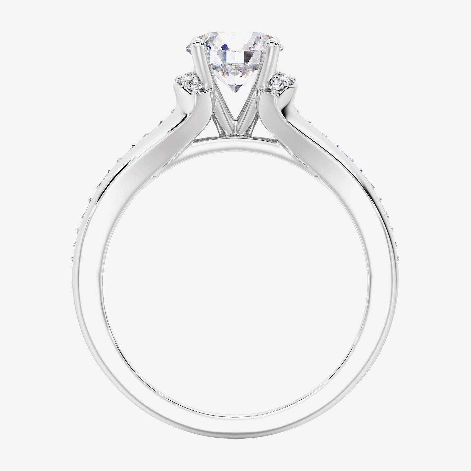 F / Vs2) Womens / CT. T.W. Lab Grown White Diamond 10K Gold Round Side Stone Engagement Ring