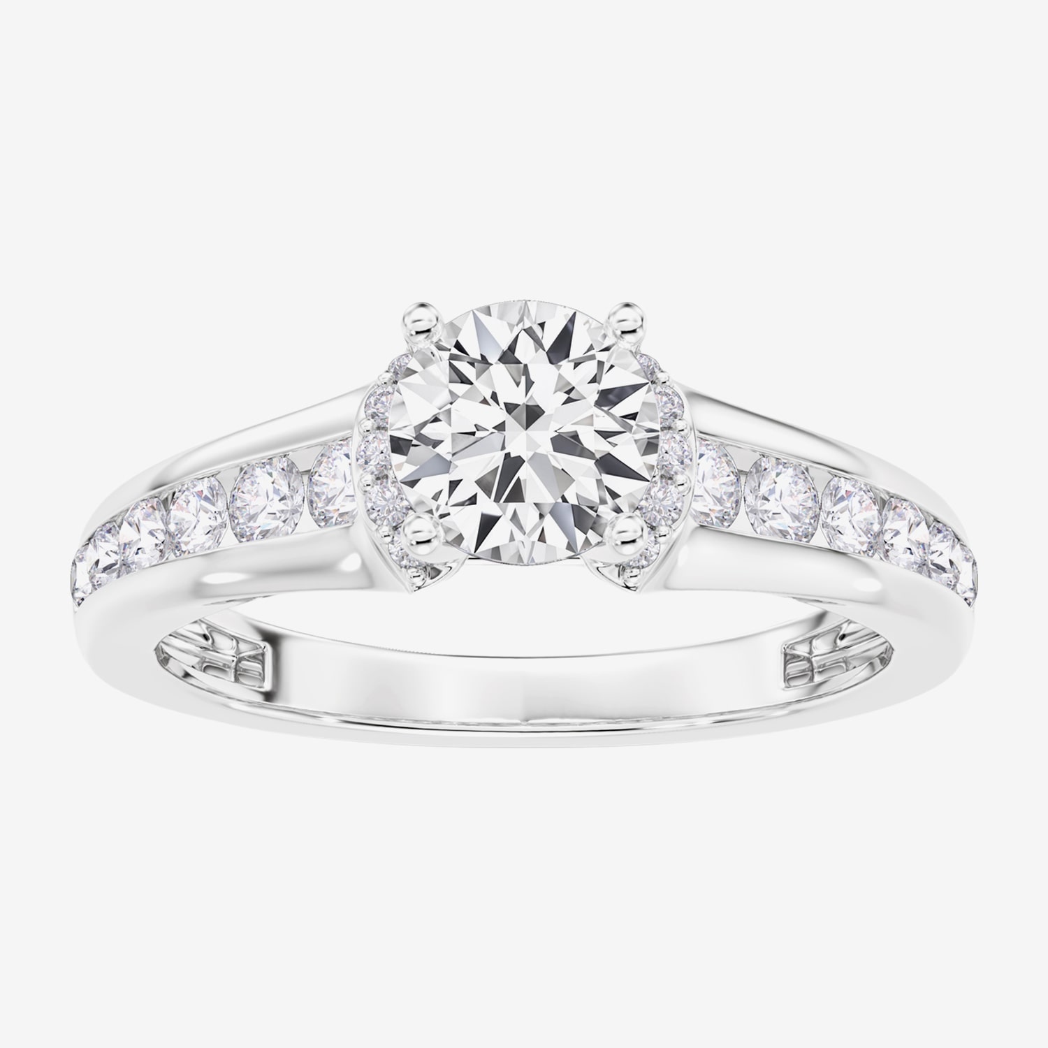 F / Vs2) Womens / CT. T.W. Lab Grown White Diamond 10K Gold Round Side Stone Engagement Ring