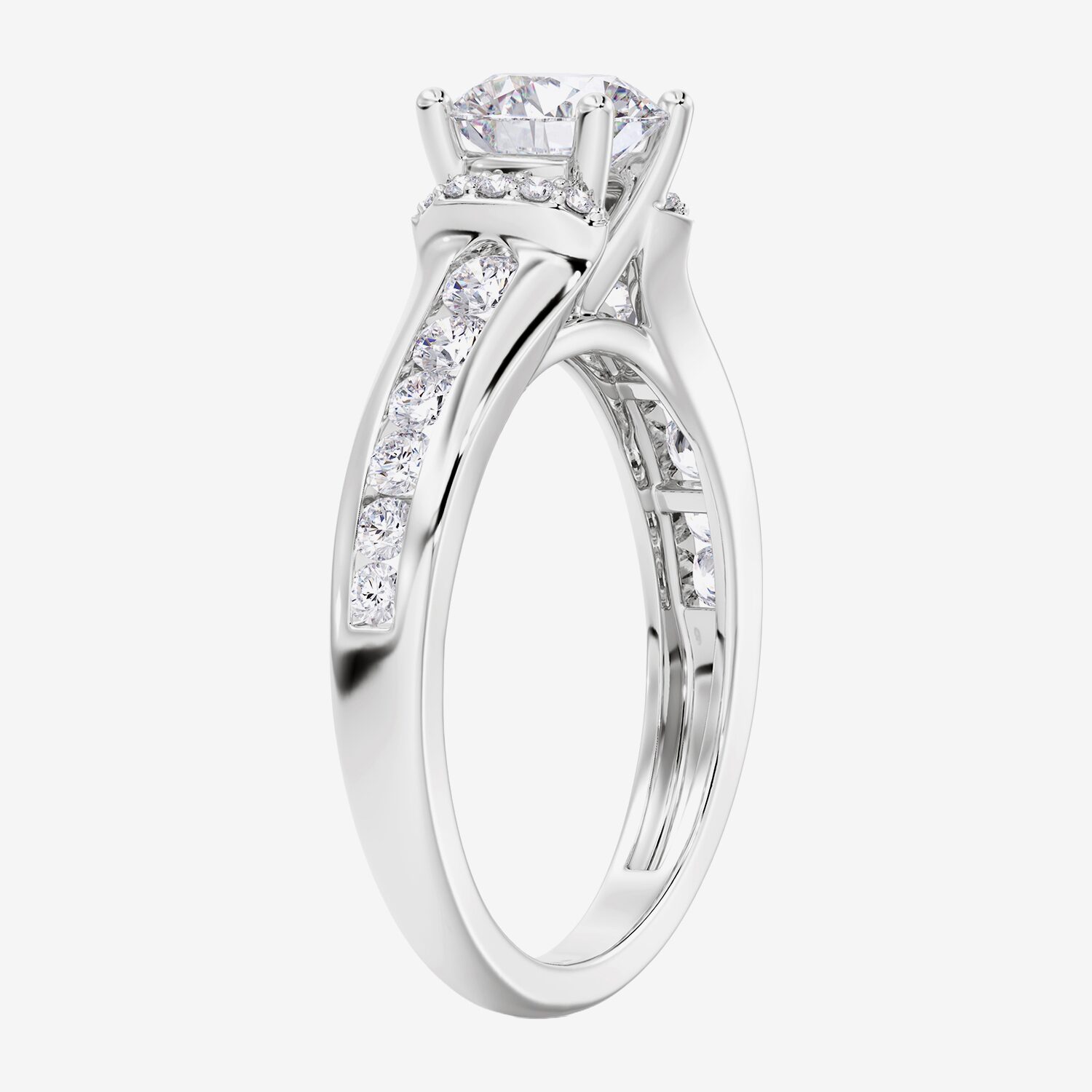 F / Vs2) Womens / CT. T.W. Lab Grown White Diamond 10K Gold Round Side Stone Engagement Ring