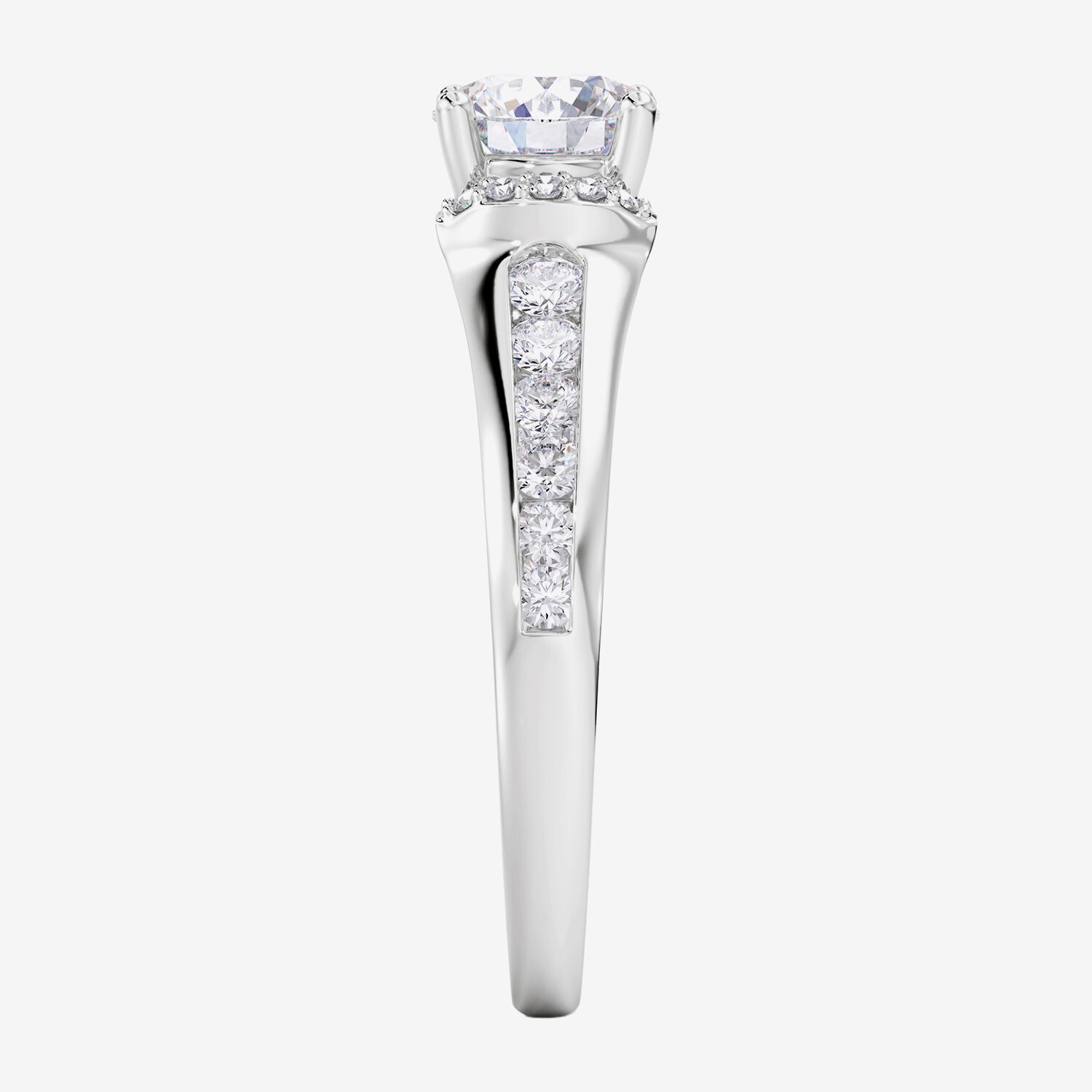 F / Vs2) Womens / CT. T.W. Lab Grown White Diamond 10K Gold Round Side Stone Engagement Ring