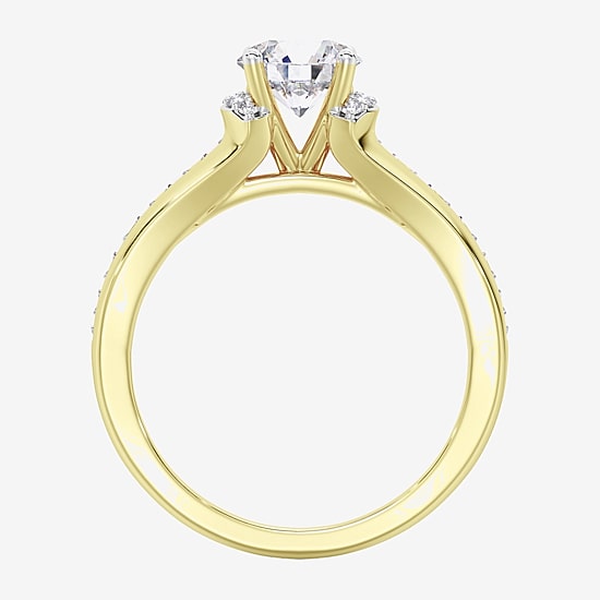 (F / Vs2) Womens 2 1/2 CT. T.W. Lab Grown White Diamond 10K Gold Round Side Stone Engagement Ring