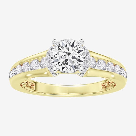 (F / Vs2) Womens 2 1/2 CT. T.W. Lab Grown White Diamond 10K Gold Round Side Stone Engagement Ring