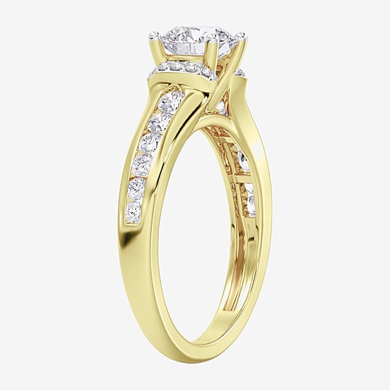 (F / Vs2) Womens 2 1/2 CT. T.W. Lab Grown White Diamond 10K Gold Round Side Stone Engagement Ring