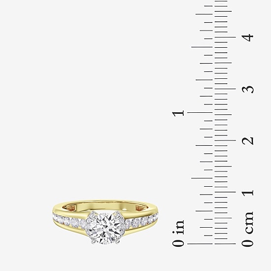 (F / Vs2) Womens 6 CT. T.W. Lab Grown White Diamond 10K Gold Round Side Stone Engagement Ring