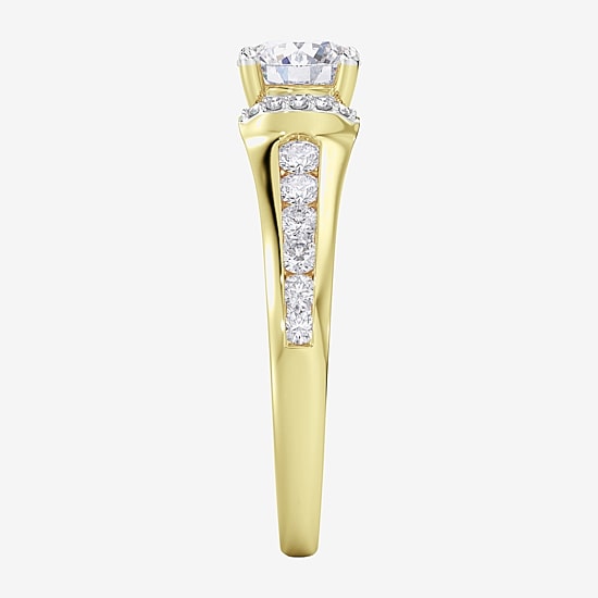 (F / Vs2) Womens 6 CT. T.W. Lab Grown White Diamond 10K Gold Round Side Stone Engagement Ring