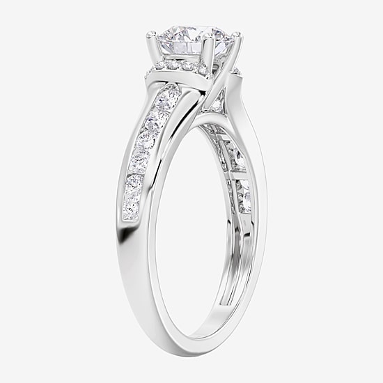 (F / Vs2) Womens 6 CT. T.W. Lab Grown White Diamond 10K Gold Round Side Stone Engagement Ring