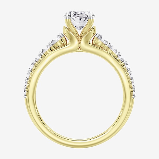 (F / Vs2) Womens 4 CT. T.W. Lab Grown White Diamond 10K Gold Oval Side Stone Engagement Ring