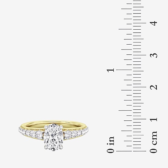 (F / Vs2) Womens 4 CT. T.W. Lab Grown White Diamond 10K Gold Oval Side Stone Engagement Ring