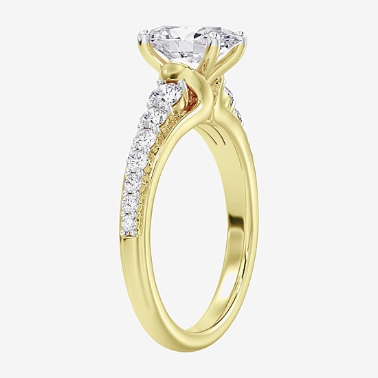 (F / Vs2) Womens 4 CT. T.W. Lab Grown White Diamond 10K Gold Oval Side Stone Engagement Ring