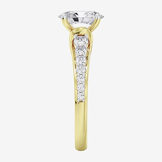 (F / Vs2) Womens 4 CT. T.W. Lab Grown White Diamond 10K Gold Oval Side Stone Engagement Ring