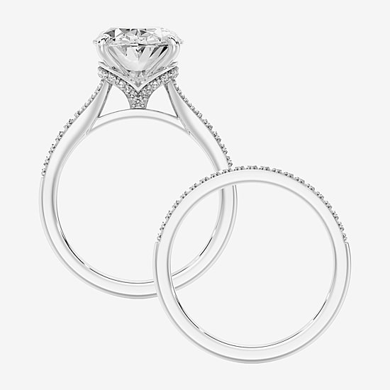 Signature By Modern Bride (F,Vs2) Womens 5 1/2 CT. T.W. Lab Grown White Diamond 14K Gold Oval Side Stone Bridal Set
