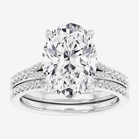 Signature By Modern Bride (F,Vs2) Womens 5 1/2 CT. T.W. Lab Grown White Diamond 14K Gold Oval Side Stone Bridal Set