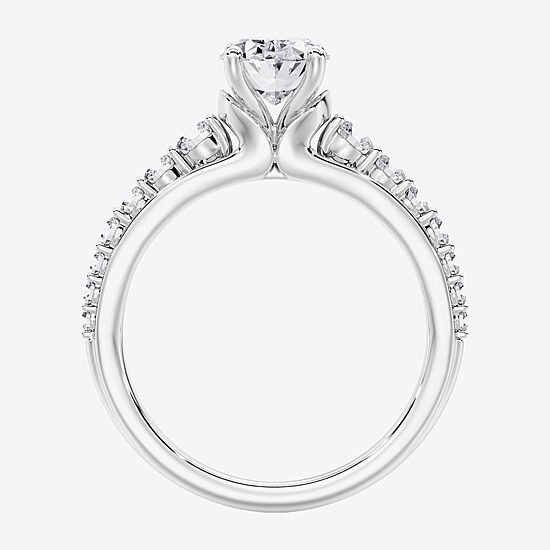 (F / Vs2) Womens 6 1/2 Ct. T.W. Lab Grown White Diamond 10K Gold Oval Side Stone Engagement Ring