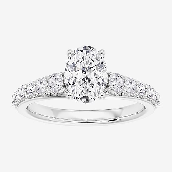 (F / Vs2) Womens 6 1/2 Ct. T.W. Lab Grown White Diamond 10K Gold Oval Side Stone Engagement Ring
