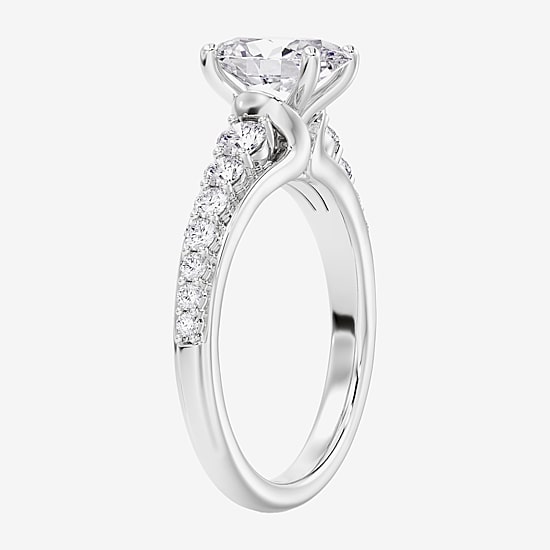 (F / Vs2) Womens 6 1/2 Ct. T.W. Lab Grown White Diamond 10K Gold Oval Side Stone Engagement Ring