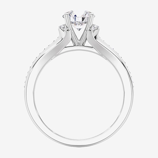 (F / Vs2) Womens 3 3/4 CT. T.W. Lab Grown White Diamond 10K Gold Round Side Stone Engagement Ring