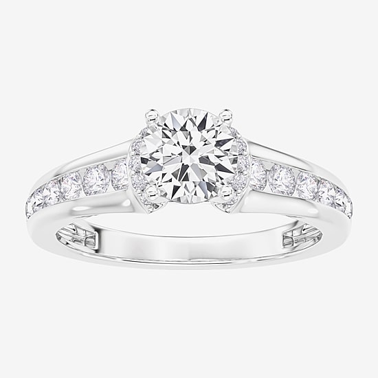 (F / Vs2) Womens 3 3/4 CT. T.W. Lab Grown White Diamond 10K Gold Round Side Stone Engagement Ring