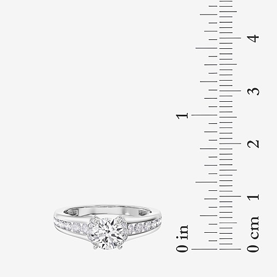 (F / Vs2) Womens 3 3/4 CT. T.W. Lab Grown White Diamond 10K Gold Round Side Stone Engagement Ring