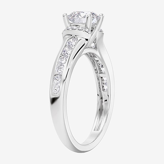 (F / Vs2) Womens 3 3/4 CT. T.W. Lab Grown White Diamond 10K Gold Round Side Stone Engagement Ring