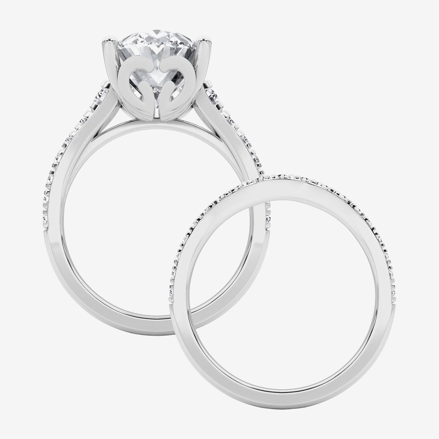 Grown Gorgeous (F / Vs2) Womens / Ct. T.W. Lab White Diamond 14K Gold Oval Side Stone Bridal Set