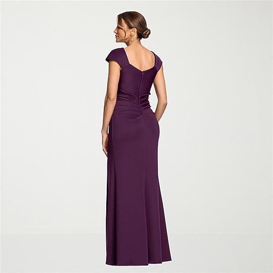 DJ Jaz Womens Asymmetrical Neck Short Sleeve Evening Gown