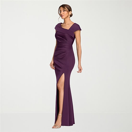 DJ Jaz Womens Asymmetrical Neck Short Sleeve Evening Gown