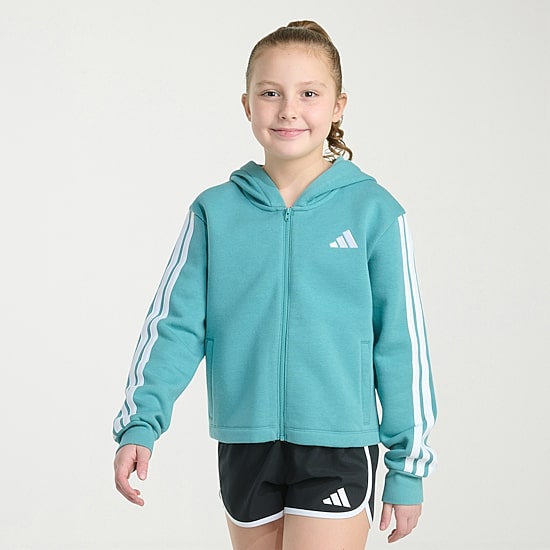 adidas Big Kid Girls Long Sleeve Embroidered Fleece Zipper Active Hoodie
