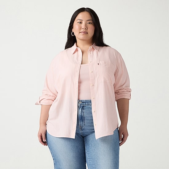 Levi's® Womens Plus V Neck Long Sleeve Regular Fit Button-Down Shirt