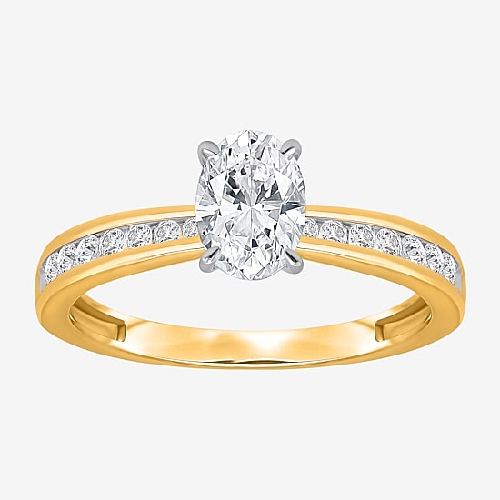 (I / Si2) Womens 1 CT. T.W. Lab Grown White Diamond Sterling Silver Oval Side Stone Engagement Ring