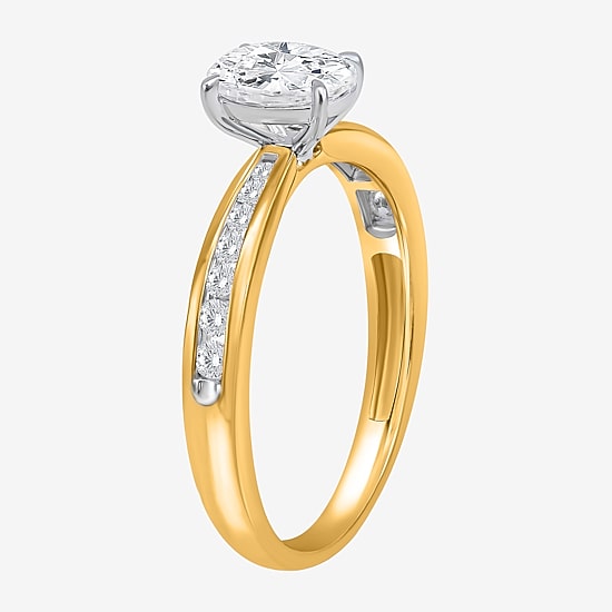 (I / Si2) Womens 1 CT. T.W. Lab Grown White Diamond Sterling Silver Oval Side Stone Engagement Ring