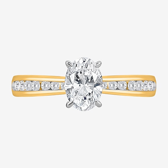 (I / Si2) Womens 1 CT. T.W. Lab Grown White Diamond Sterling Silver Oval Side Stone Engagement Ring