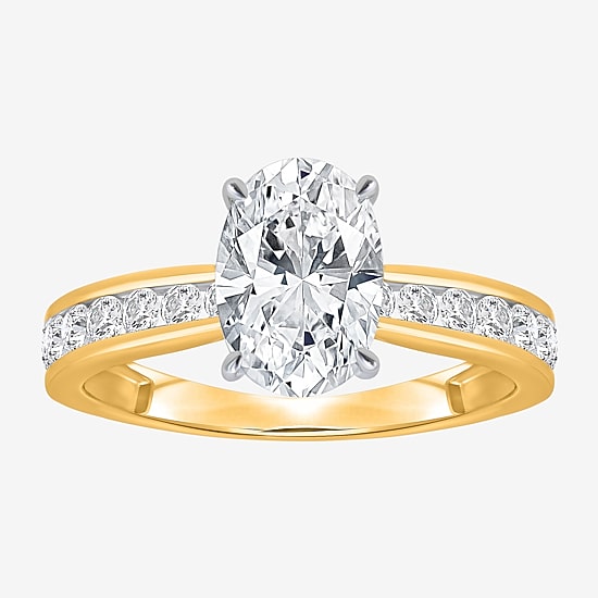 (I / Si2) Womens 2 CT. T.W. Lab Grown White Diamond Sterling Silver Oval Side Stone Engagement Ring