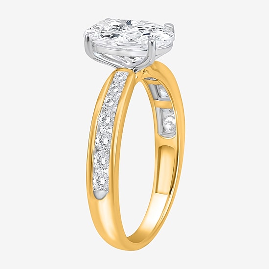 (I / Si2) Womens 2 CT. T.W. Lab Grown White Diamond Sterling Silver Oval Side Stone Engagement Ring