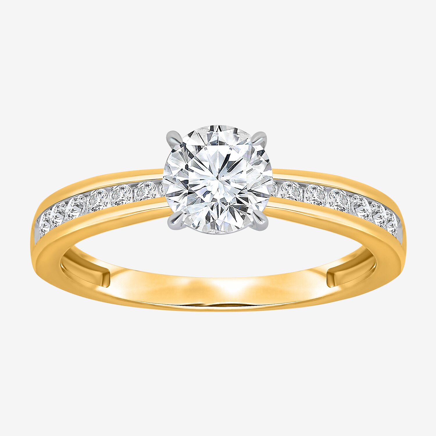 (I / Si2) Womens 1 CT. T.W. Lab Grown White Diamond Sterling Silver Round Side Stone Engagement Ring
