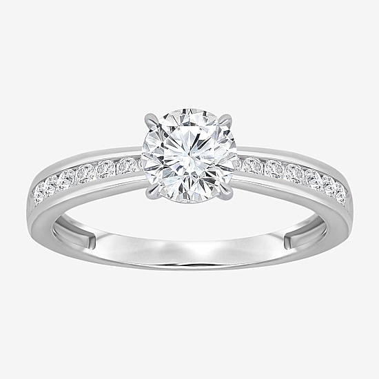 (I / Si2) Womens 1 CT. T.W. Lab Grown White Diamond Sterling Silver Round Side Stone Engagement Ring