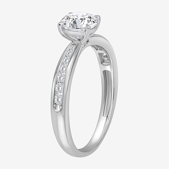 (I / Si2) Womens 1 CT. T.W. Lab Grown White Diamond Sterling Silver Round Side Stone Engagement Ring