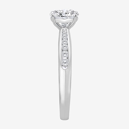 (I / Si2) Womens 1 CT. T.W. Lab Grown White Diamond Sterling Silver Round Side Stone Engagement Ring