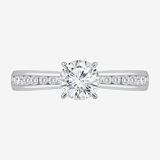 (I / Si2) Womens 1 CT. T.W. Lab Grown White Diamond Sterling Silver Round Side Stone Engagement Ring