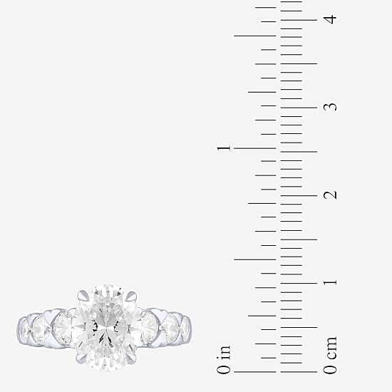 (F / Vs2) Womens 3 CT. T.W. Lab Grown White Diamond 10K Gold Oval Side Stone Engagement Ring