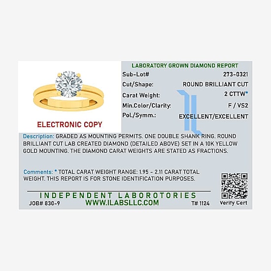 (F / Vs2) Womens 2 CT. T.W. Lab Grown White Diamond 10K Gold Round Solitaire Engagement Ring