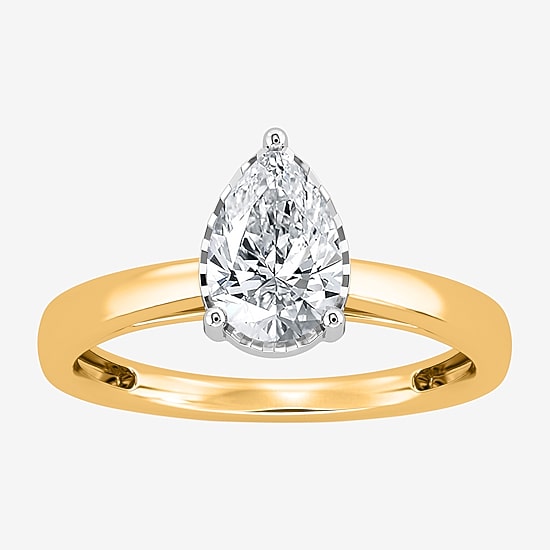 (I / Si2) Womens 1 CT. Lab Grown White Diamond Sterling Silver Pear Solitaire Engagement Ring