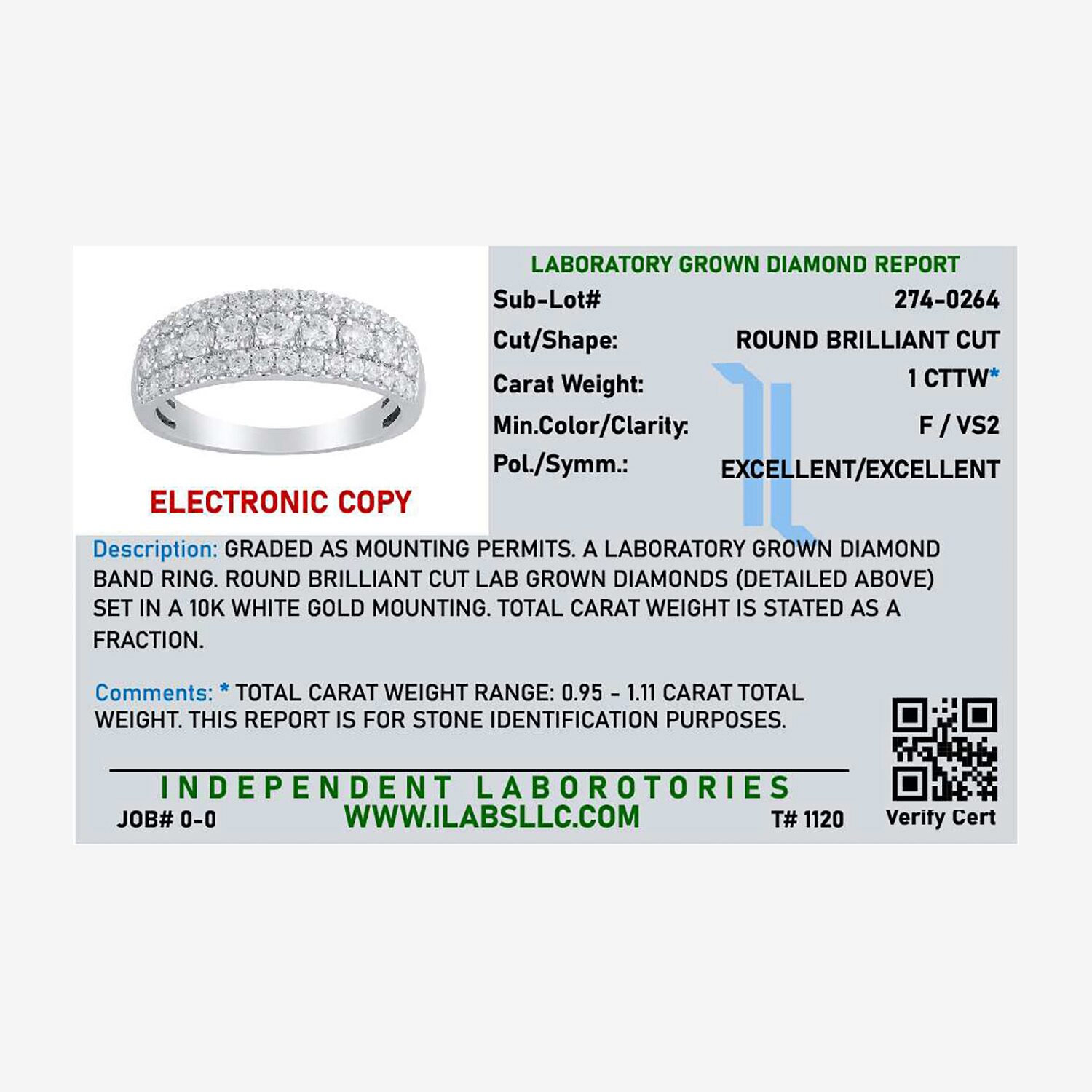 (F / Vs2) Womens 1 CT. T.W. Lab Grown White Diamond 10K Gold Anniversary Wedding Band