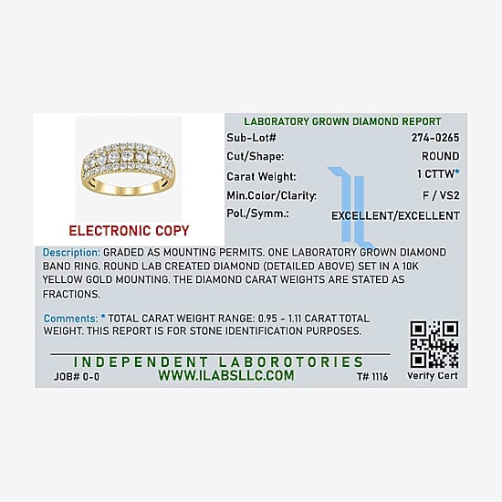 (F / Vs2) Womens 1 CT. T.W. Lab Grown White Diamond 10K Gold Anniversary Wedding Band