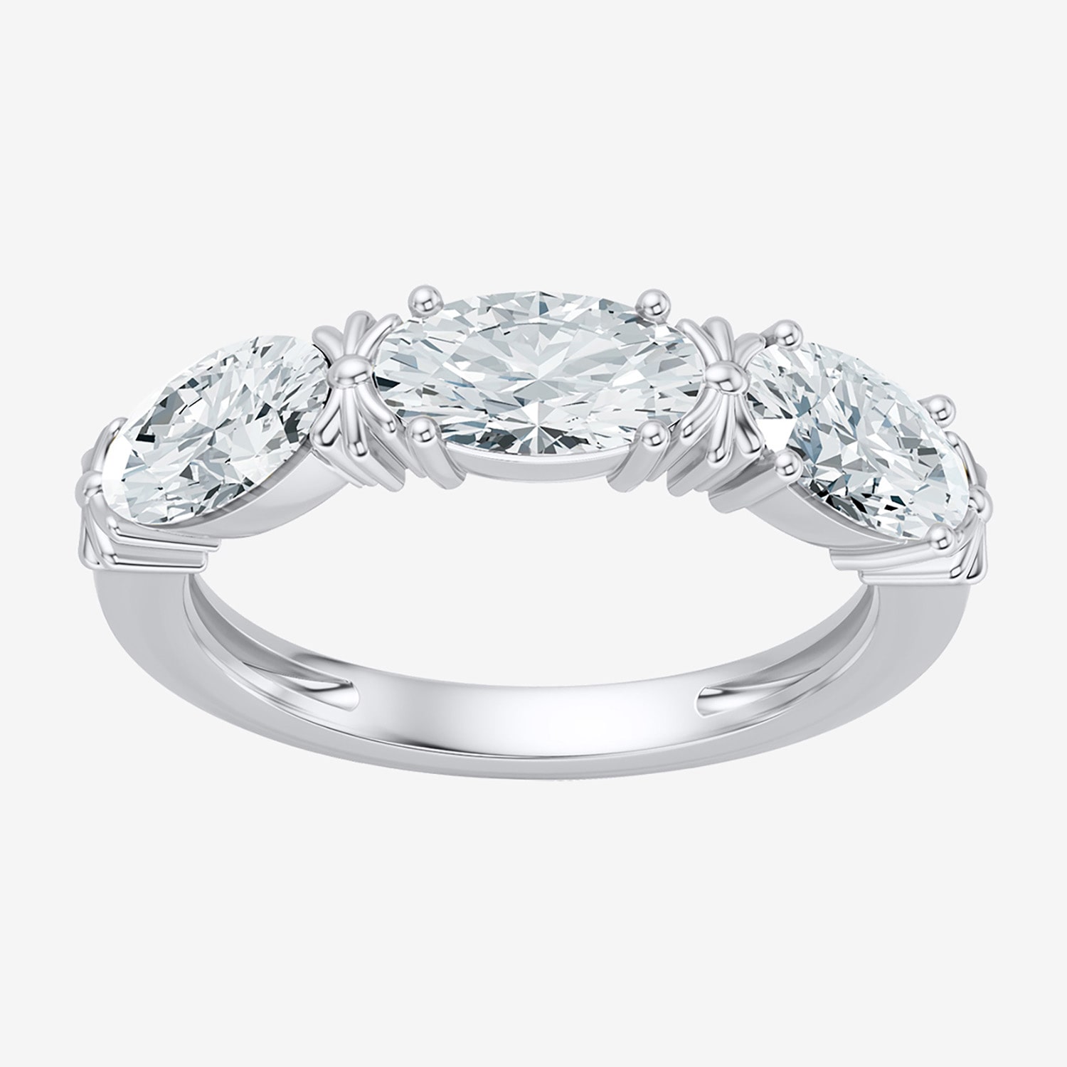 (F / Vs2) Womens 4MM 1 1/2 CT. T.W. Lab Grown White Diamond 10K Gold 3-Stone Wedding Band