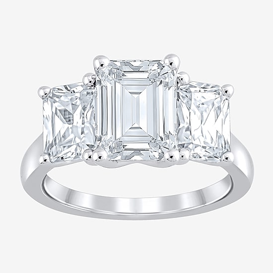 Love Lives Forever (F / Vs2) Womens 4 CT. T.W. Lab Grown White Diamond 10K Gold Rectangular 3-Stone Engagement Ring