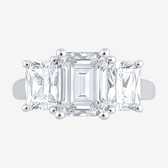 Love Lives Forever (F / Vs2) Womens 4 CT. T.W. Lab Grown White Diamond 10K Gold Rectangular 3-Stone Engagement Ring