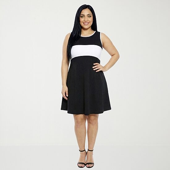 24seven Comfort Apparel Womens Plus Round Neck Sleeveless A-Line Dress
